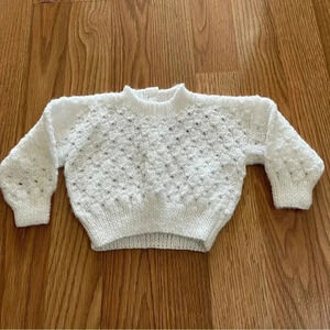Hand Knitted Baby Sweater White Unisex 3/6 Months Approx